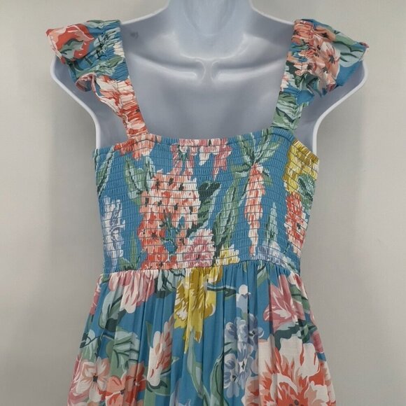 Loft Garden Smocked Ruffle Midi Dress Women's S - Picture 6 of 10